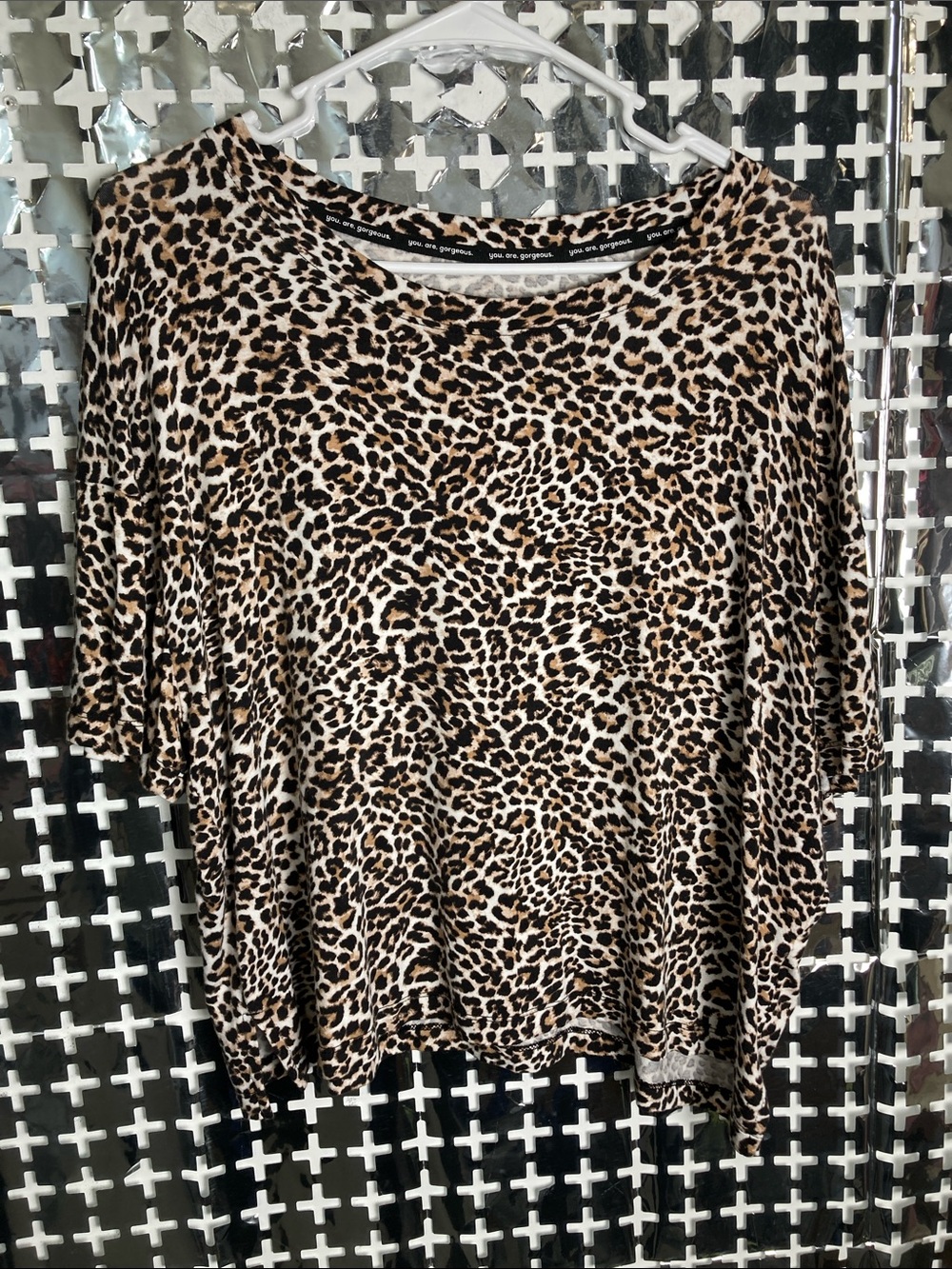 Joyspun Leopard Print Short Sleeve Women's Tee in Brown